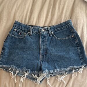Tommy Hilfiger High Rise Jean Shorts with Frayed Hem Vintage